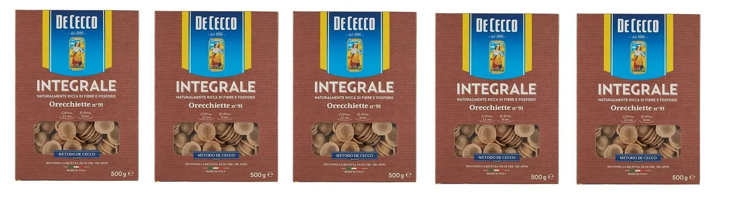 5x Pasta De Cecco Orecchiette Integrali N° 91 Pâtes Italiennes À Grains Entiers 500g