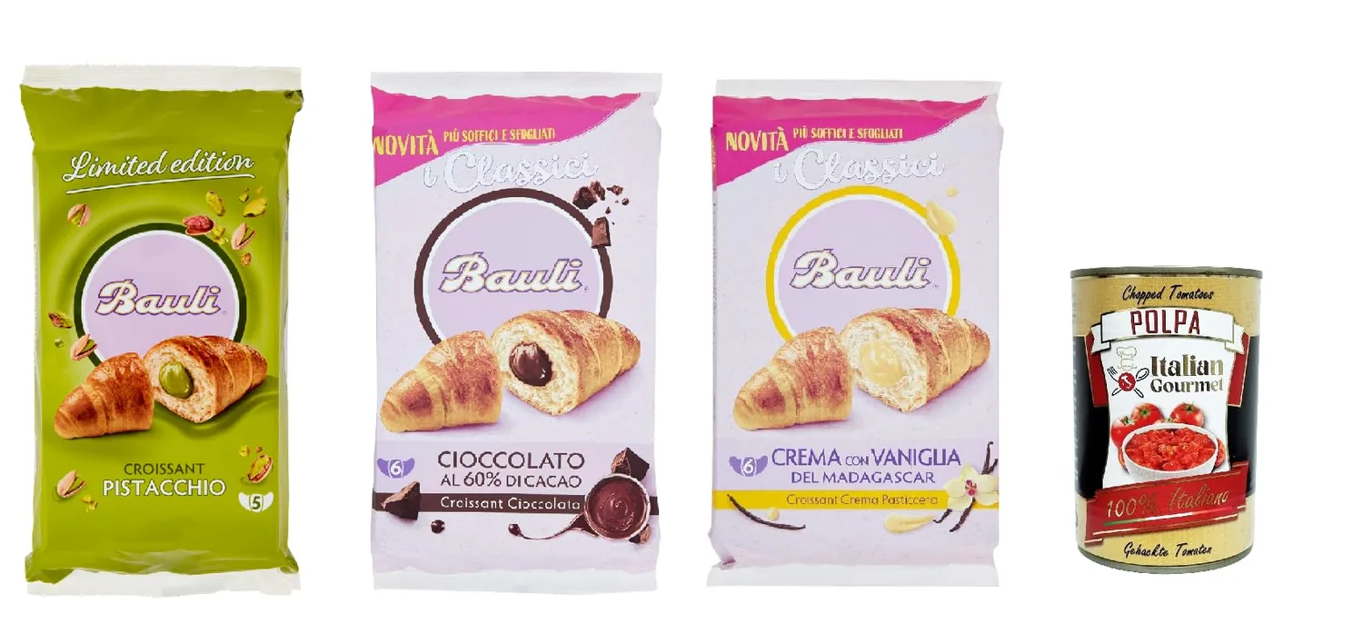 Bauli Croissant Kit De Test Pour Gâteau Aux Pistaches, Chocolat Et Crème 1 X 250 G 2 X 300 G + Polpa Italien Gourmet 400 Gta