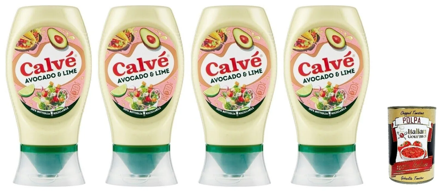 Calvè Salsa, Sauce À L'avocat Et Au Citron Vert, Sauce Épicée, Sans Gluten, 250 Ml, Top Down 4 X 250 Ml + Italian Gourmet Polpa 400 G