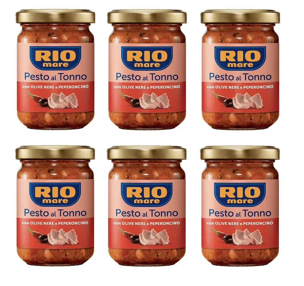 6x Rio Mare Pesto Al Tonno Con Olive Nere E Peperoncino Pesto Thon Avec Olives Noires Et Piment 130 G