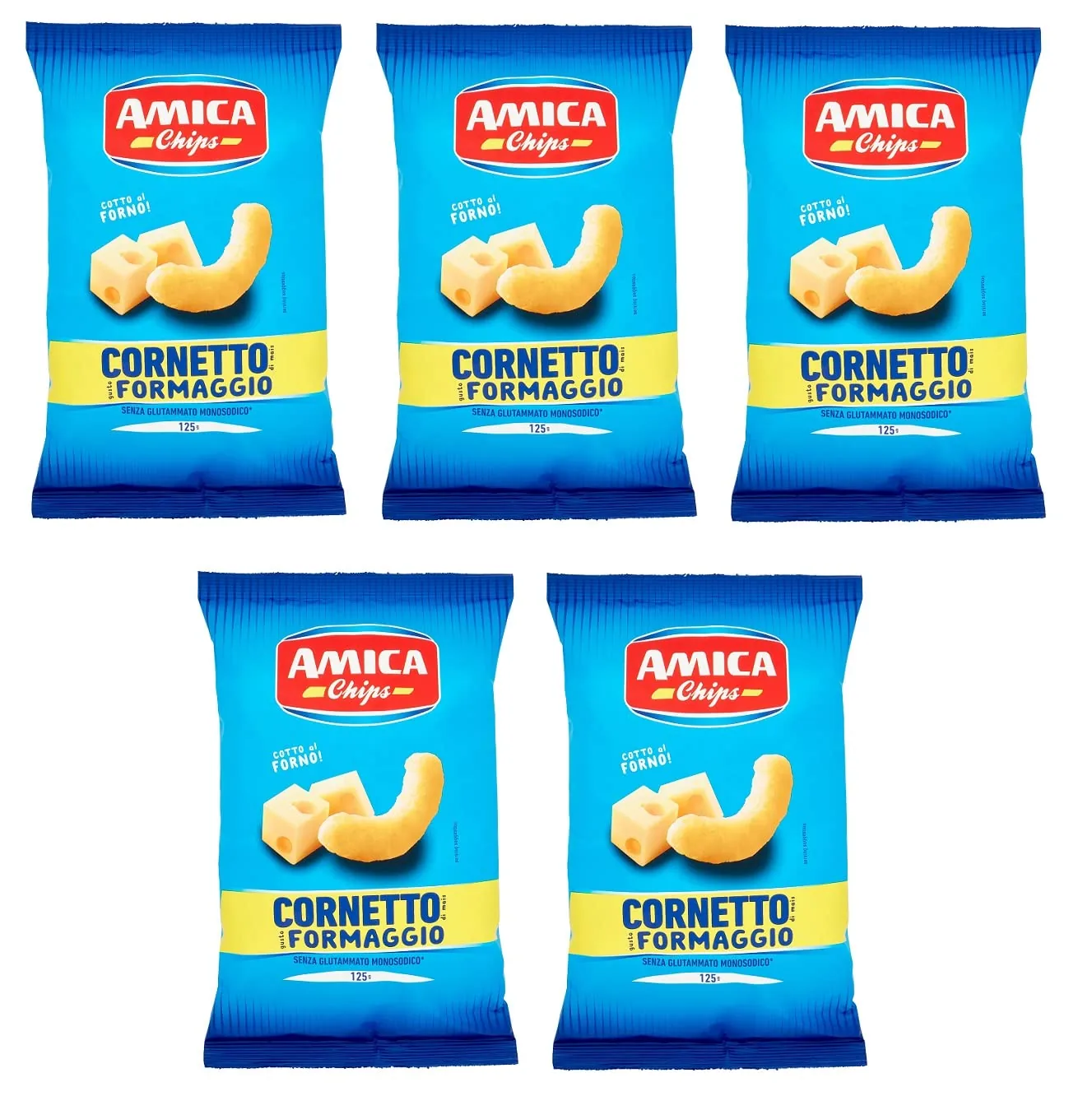 Amica Chips Cornetto Al Formaggio Lot De 5 Collations De Maïs Avec Saveur De Fromage, Collation Salée 125 G
