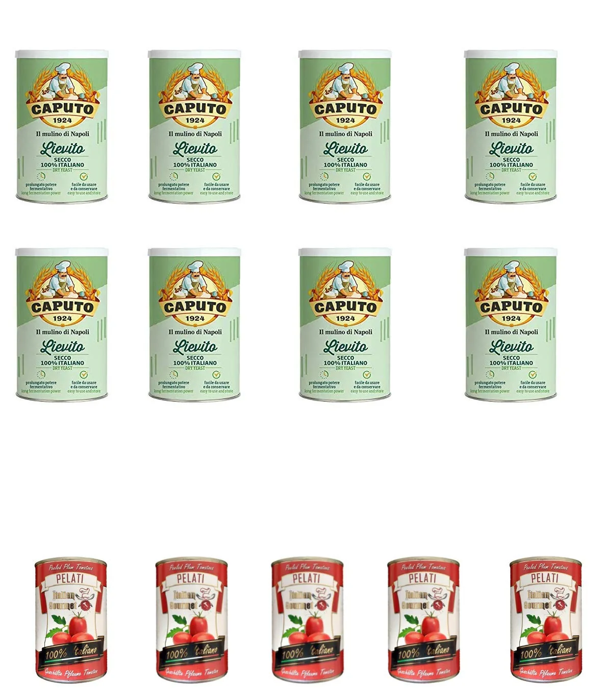 Caputo Lievito Secco% Levure Sèche Pour La Boulangerie Haute Activité Pizza 100 G + Italian Gourmet 100 % Italien Tomates Pelées Boîtes De 5 X 400 G