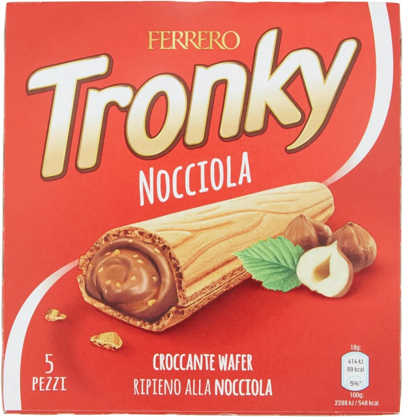 Ferrero Tronky Barre Chocolatée En Noisette, Biscuits, Gâteaux, Gaufres, 5 X 18 G