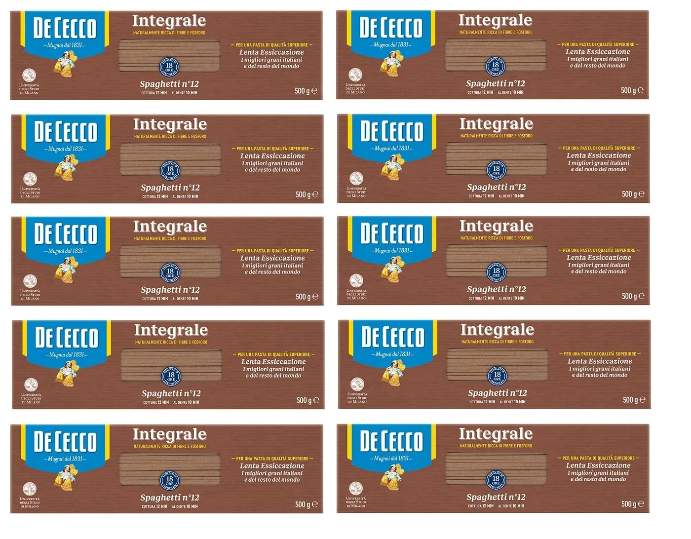 10x De Cecco Pasta Integrali Spaghetti N° 12 Pâtes Italiennes À Grains Entiers 500g