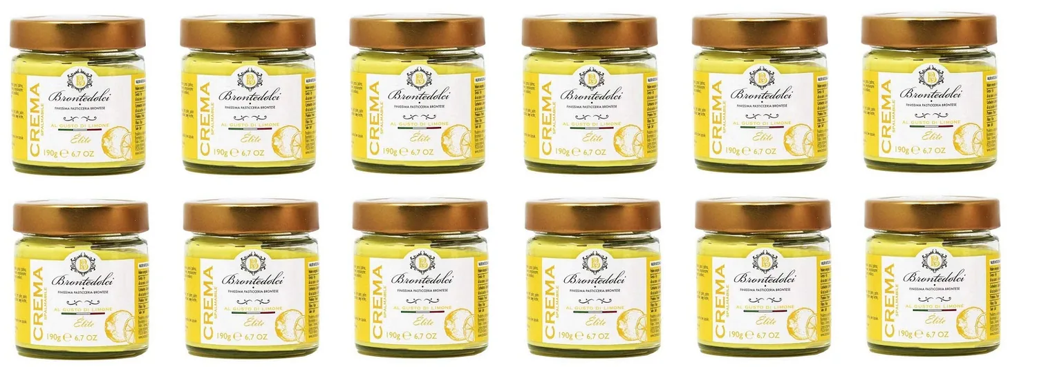 12x Brontedolci Crema Spalmabile Al Gusto Di Limone Crème À Tartiner Au Citron 190g En Verre De Sicile Aux Citrons Italiens