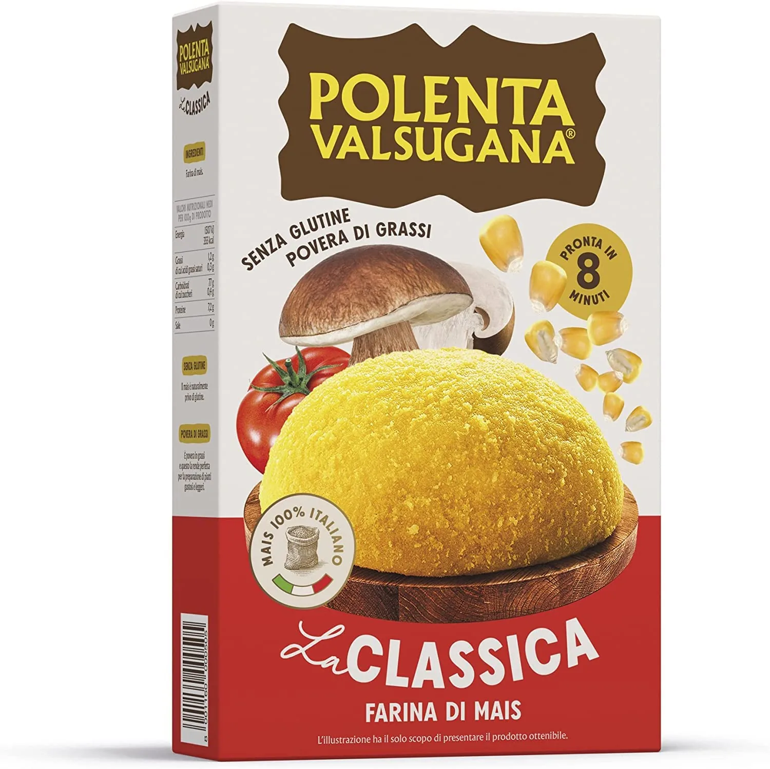 Valsugana Lot De 6 Polenta Jaune Rapide 375 G Avec Farine De Maïs 100 % Italienne Cuite À La Vapeur, Goût Classique, Prêt En Quelques Minutes, Sans Gluten