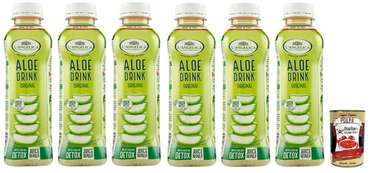 L'angelica Original Lot De 6 Compléments Alimentaires À Base De Jus D'aloès Et De Pulpe D'aloès Bouteille Pet Jetable 500 Ml + 400 G Gourmet Italian Gourmet Polpa Di Pomodoro