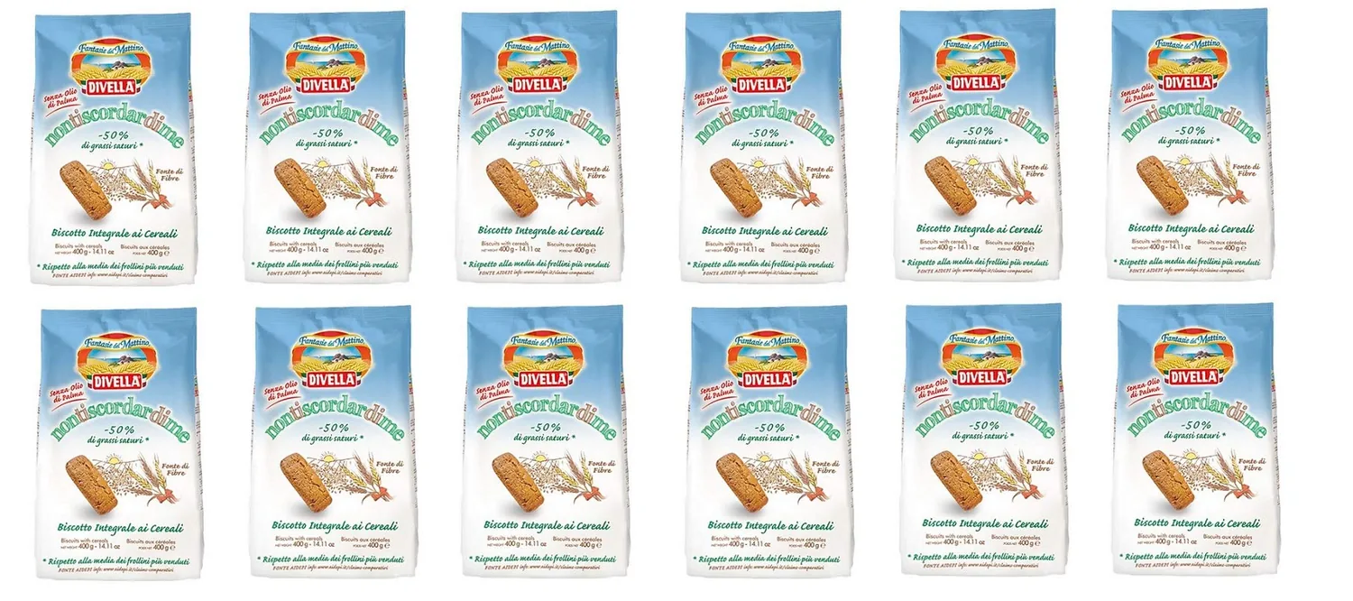 Lot De 12 Biscuits Italiens Divella Non Ti Scordar Di Me Biscotti Integrali Ai Céréales Au Blé Entier 400 G