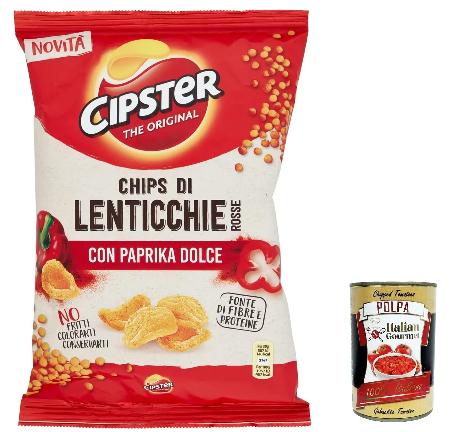 Cipster Di Lenticchie Rosse Alla Lot De 12 Copeaux De Lentilles Rouges Avec Poivrons, Forme Emblématique Et Goût Croquant, 80 G