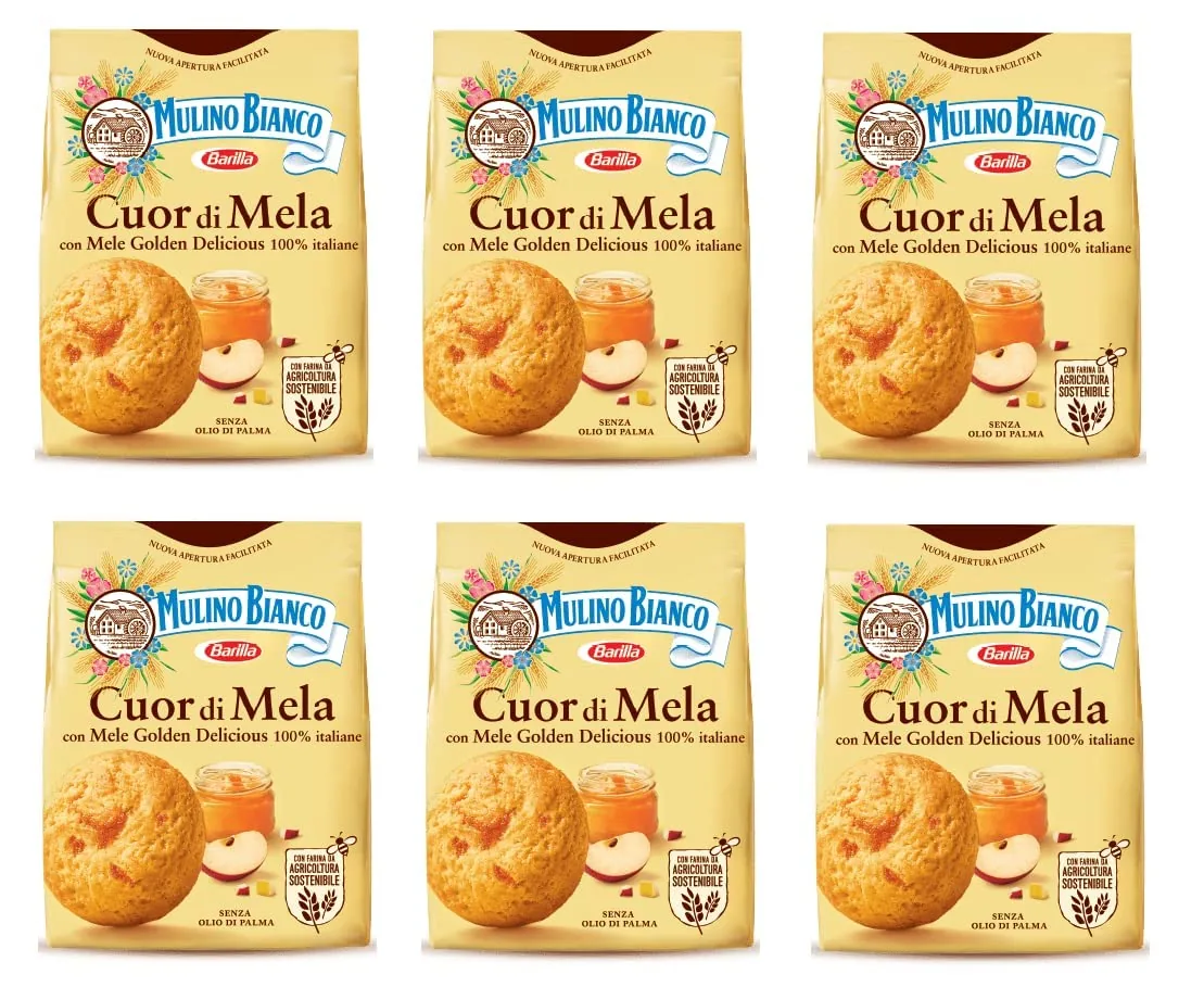 Mulino Bianco Cuor Di Mela Lot De 6 Biscuits Italiens Avec De Véritables Morceaux De Pomme Et Purée De Pomme 300 G
