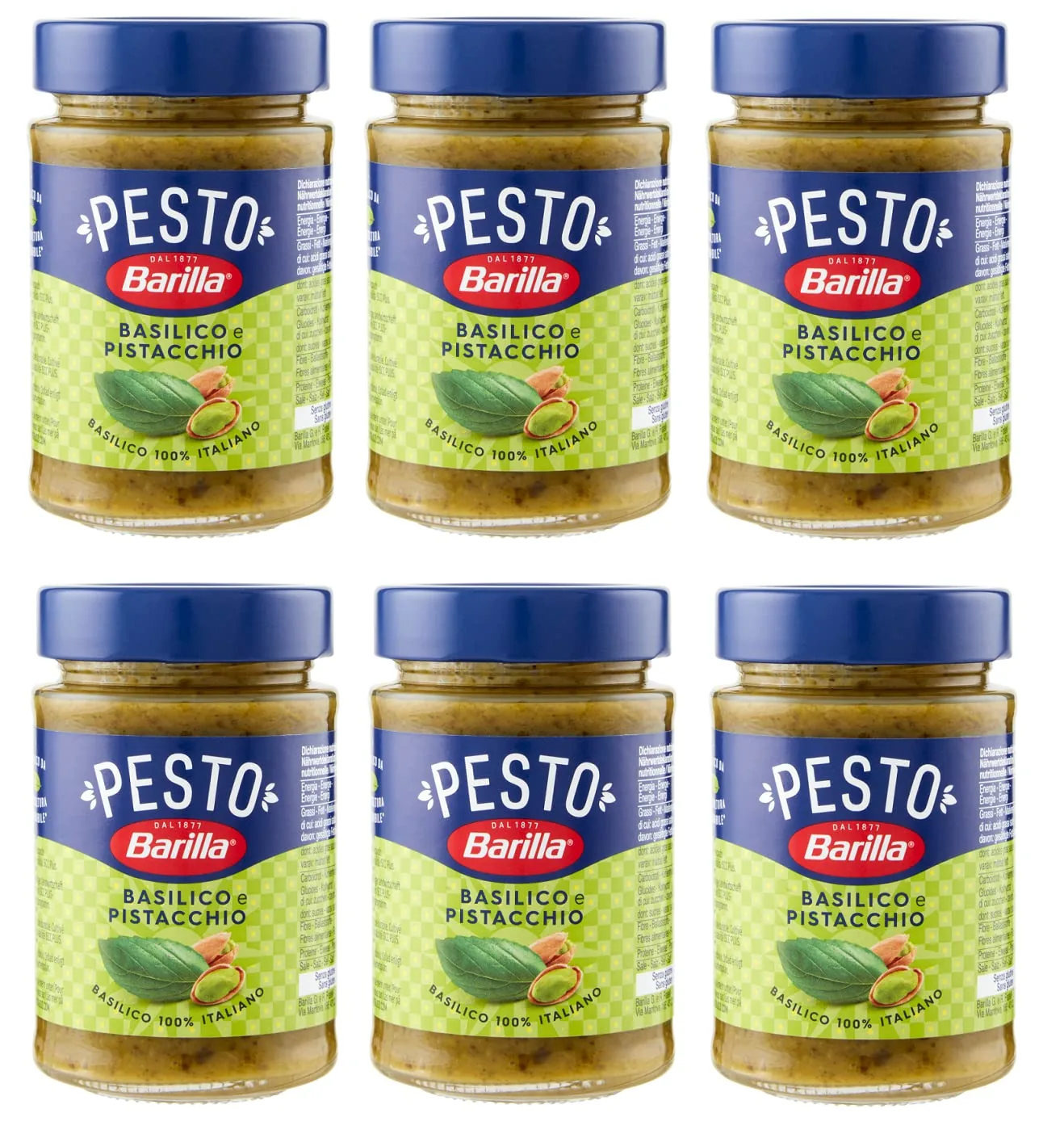 6x Barilla Pesto Basilico E Pistacchio Pesto Au Basilic Et Pistaches Fabriqués À Partir D'une Agriculture Durable 190g Sauce Italienne Sans Gluten