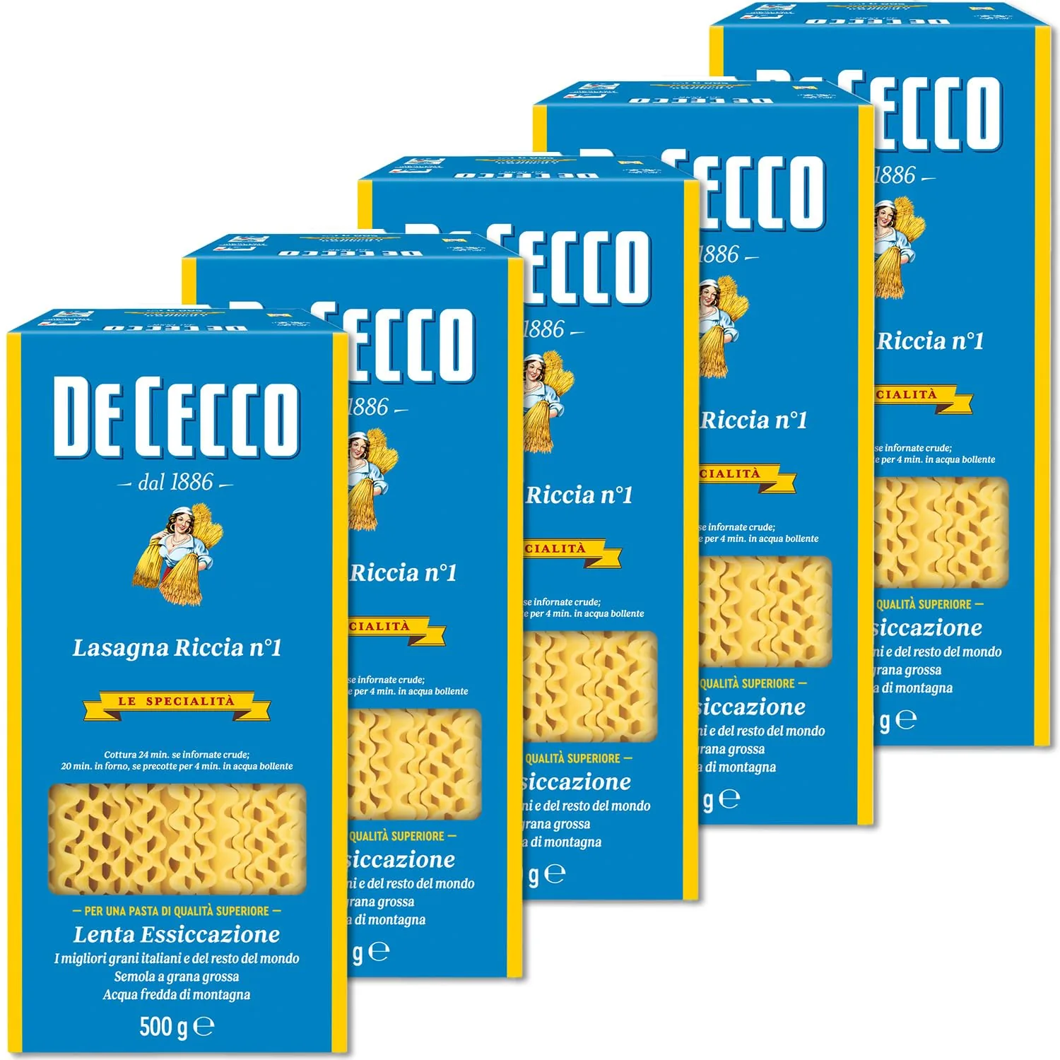5 X De Cecco Lasagna Longue Doppia Riccia No. 1 Pâte Italienne 500 G