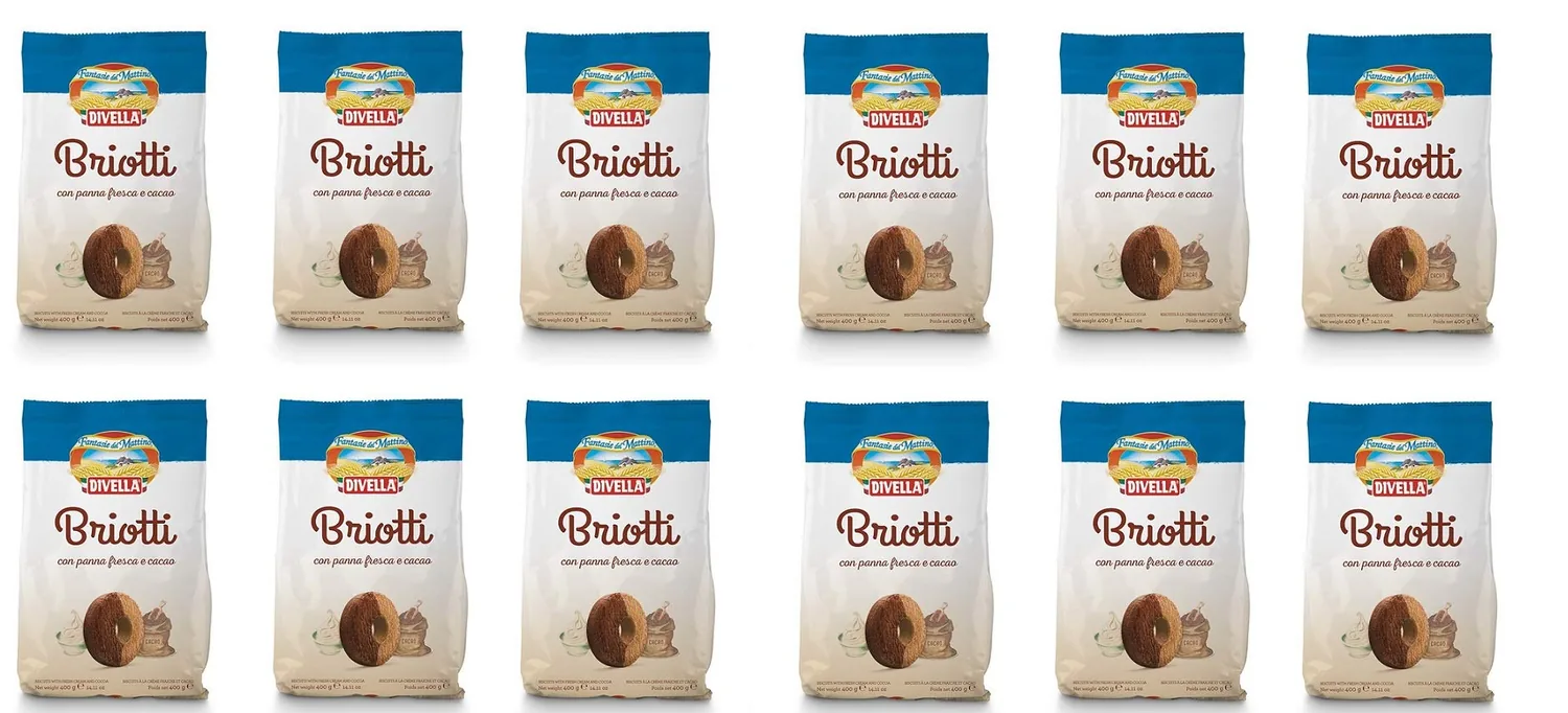 Divella Briotti Lot De 12 Biscuits Sablés À La Crème Fraîche Et Au Cacao 400 G