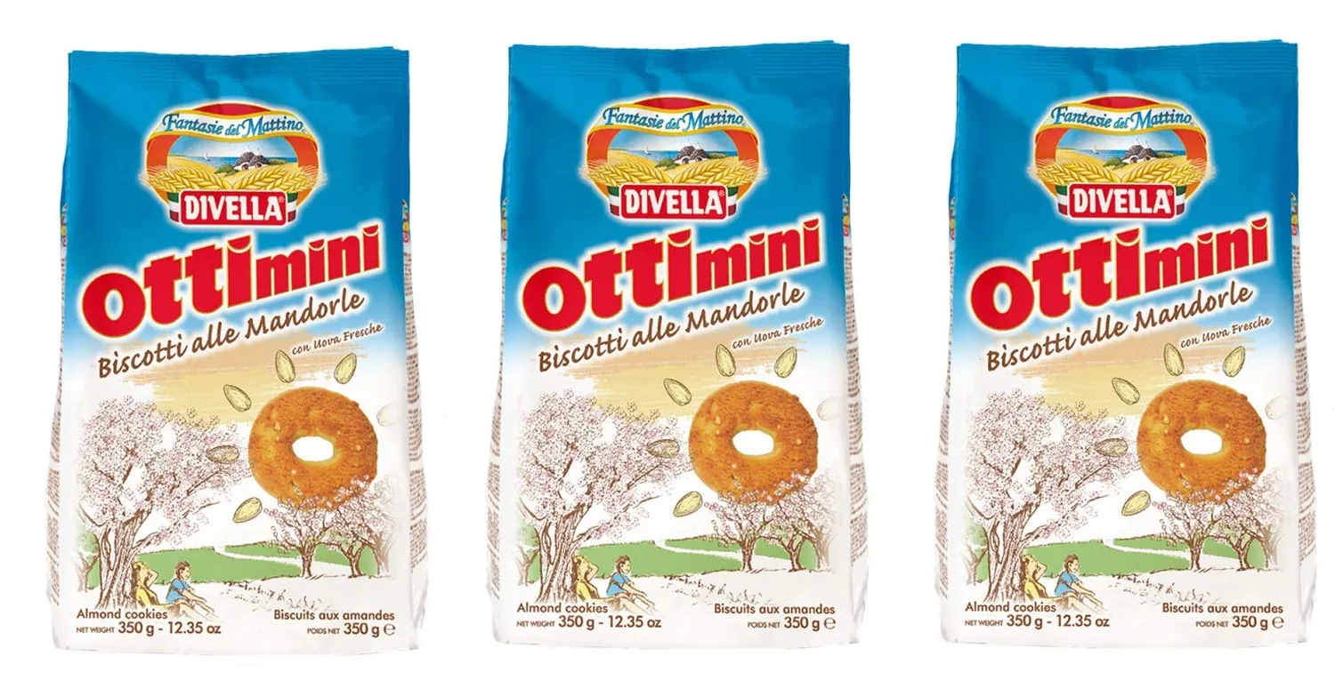 Divella Ottimini Biscotti Alle Mandorle Lot De 3 Biscuits Sablés Avec Amandes Hachées 350 G