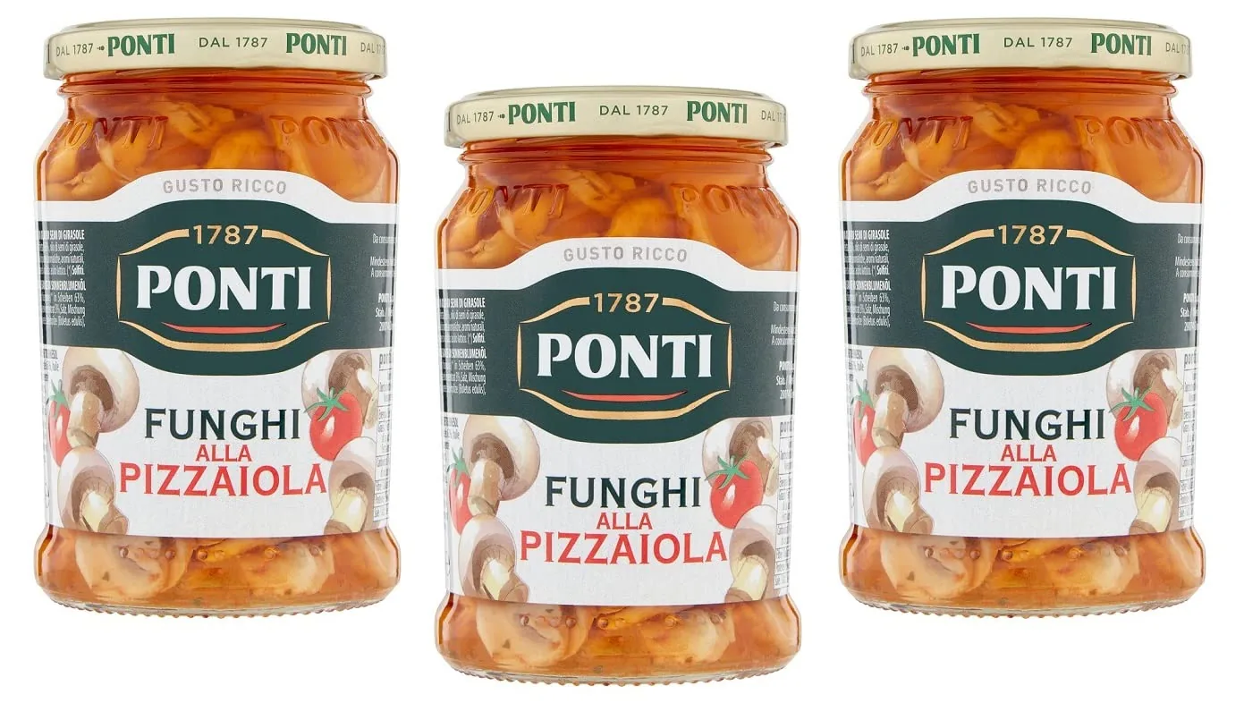 3x Ponti Funghi Prataioli Alla Pizzaiola À Olio Di Semi Di Girasole Champignons Pizzaiola Dans L'huile De Tournesol 280 G Verre
