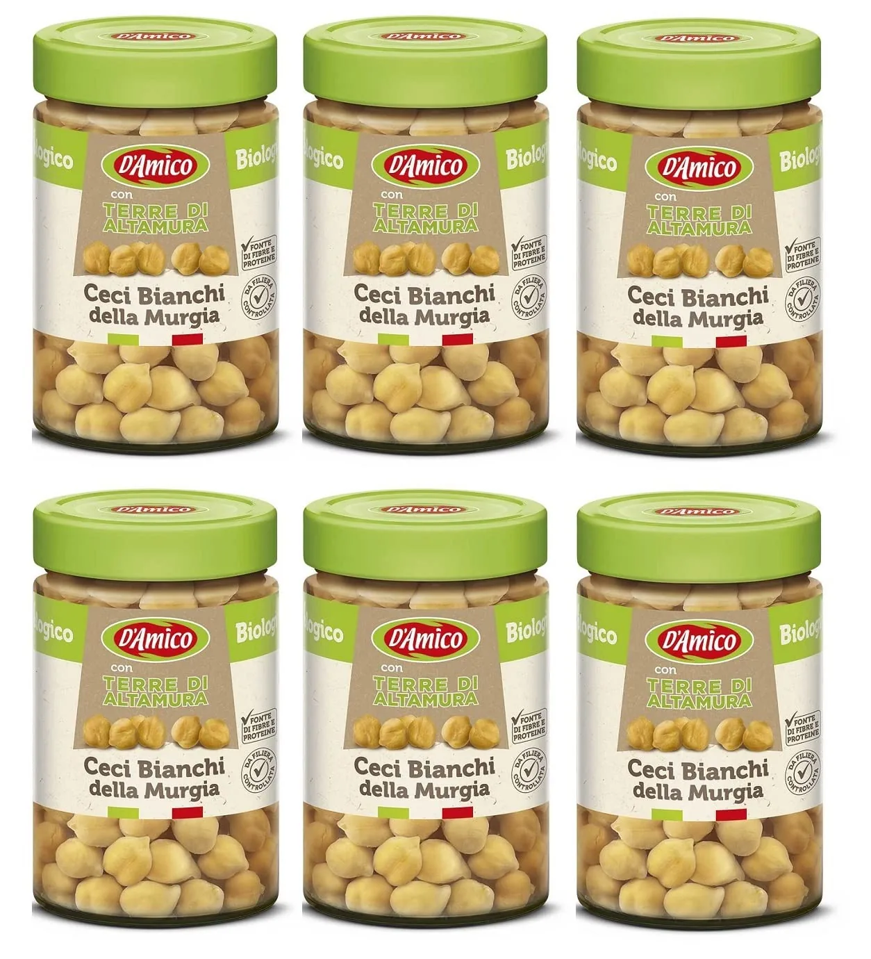 6 X D'amico Con Terra Di Altamura Ceci Bianchi Della Murgia Pois Chiches Blancs De Murgia Avec Terre D'altamura Pois Chiches Biologiques Cuits 310g D'origine Italienne