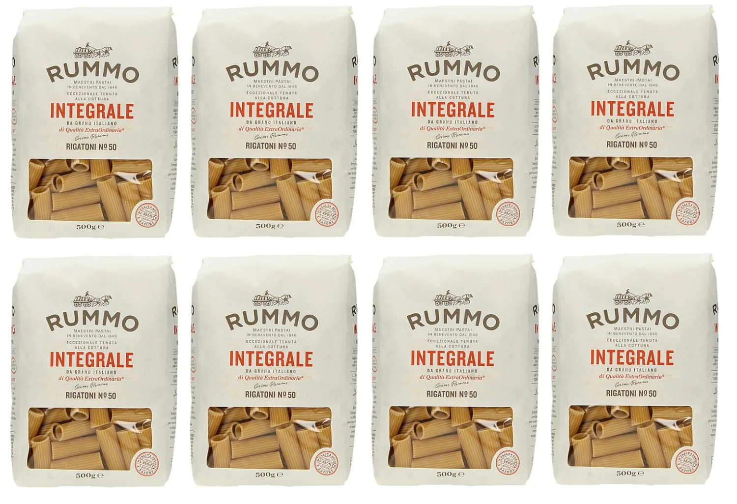 Rummo Pasta Rigatoni N°50 Lot De 8 Pâtes À Grains Entiers 500 G
