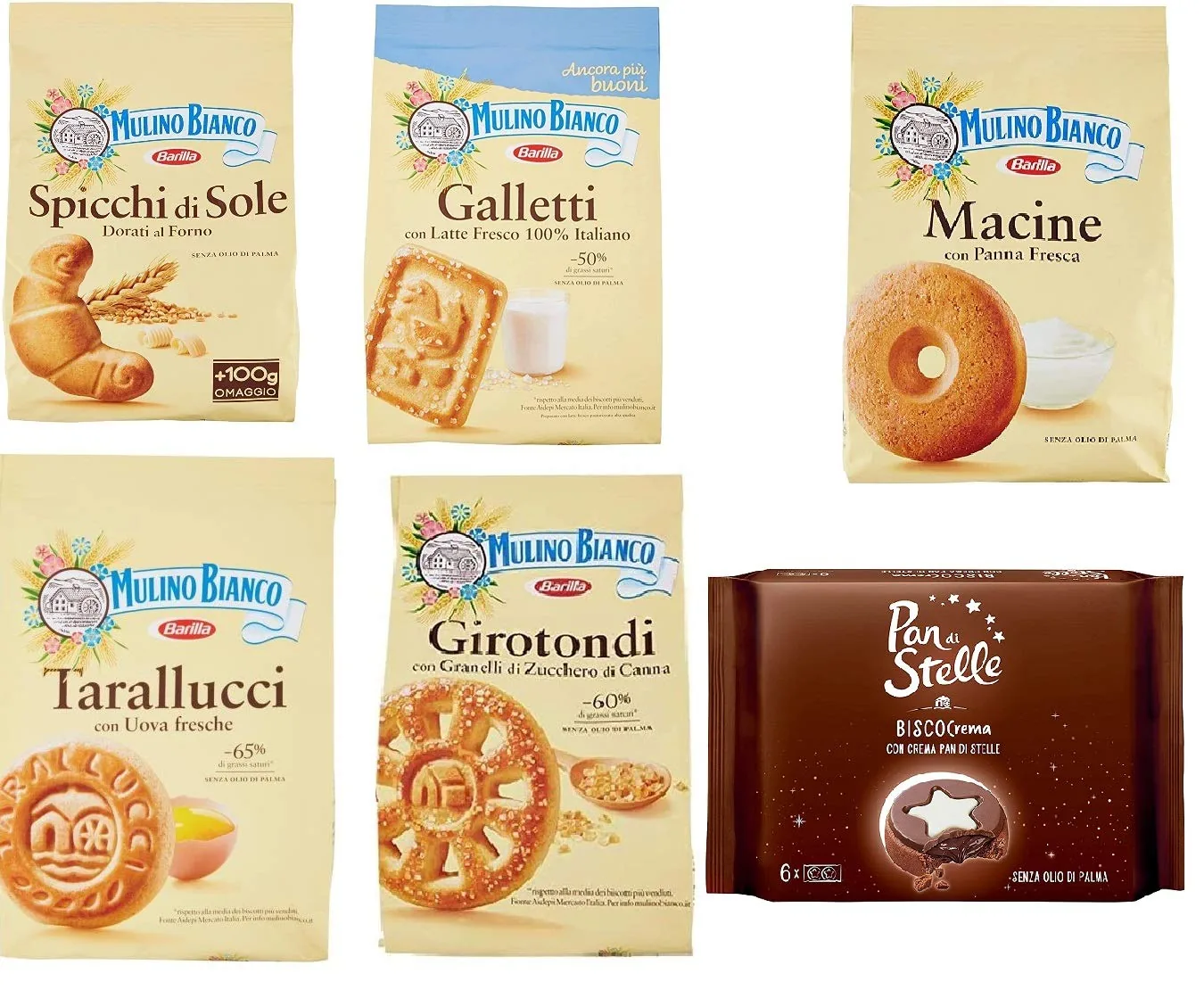 Mulino Bianco Lot De 5 Paquets De Biscuits Pour Petit Déjeuner 350 G 1 X 168 G