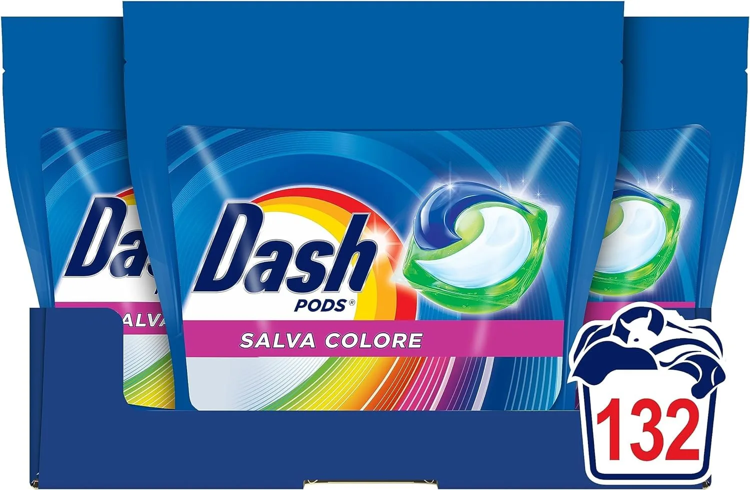 Dash Pods Lessive Machine À Laver En Capsules, 132 Lavages (44 X 3), Économise La Couleur, Maintient Les Couleurs Vivantes, Efficace Même À Froid Et À Court Cycle