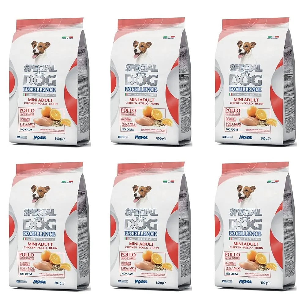 Monge 6 X Special Dog Excellence Italian Superpremium Mini Adult Pollo Con Riso, Semi Di Lino E Agrumi Poulet Avec Riz, Graines De Lin Et Agrumes 800 G