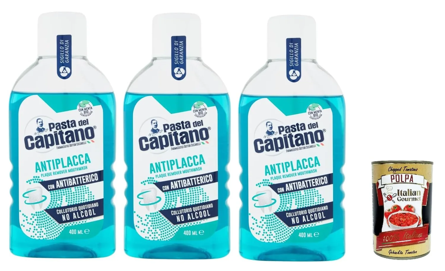 Pasta Del Capitano Collutorio Antiplacca Bain De Bouche Anti-Plaque 3 X 400 Ml + Italian Gourmet Polpa 400 G