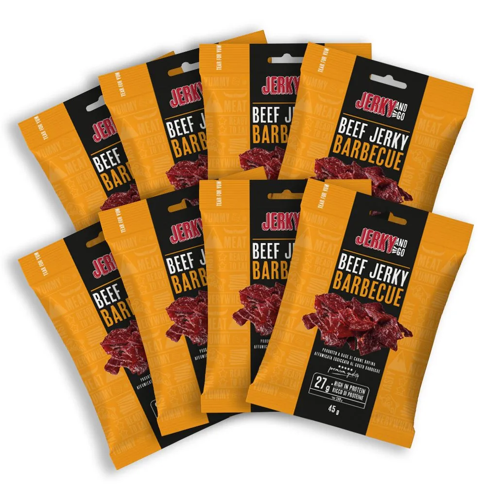 8 Jerky and Go Beef Jerky Barbecue, 8 paquets de viande séchée de boeuf saveur barbecue de 45g