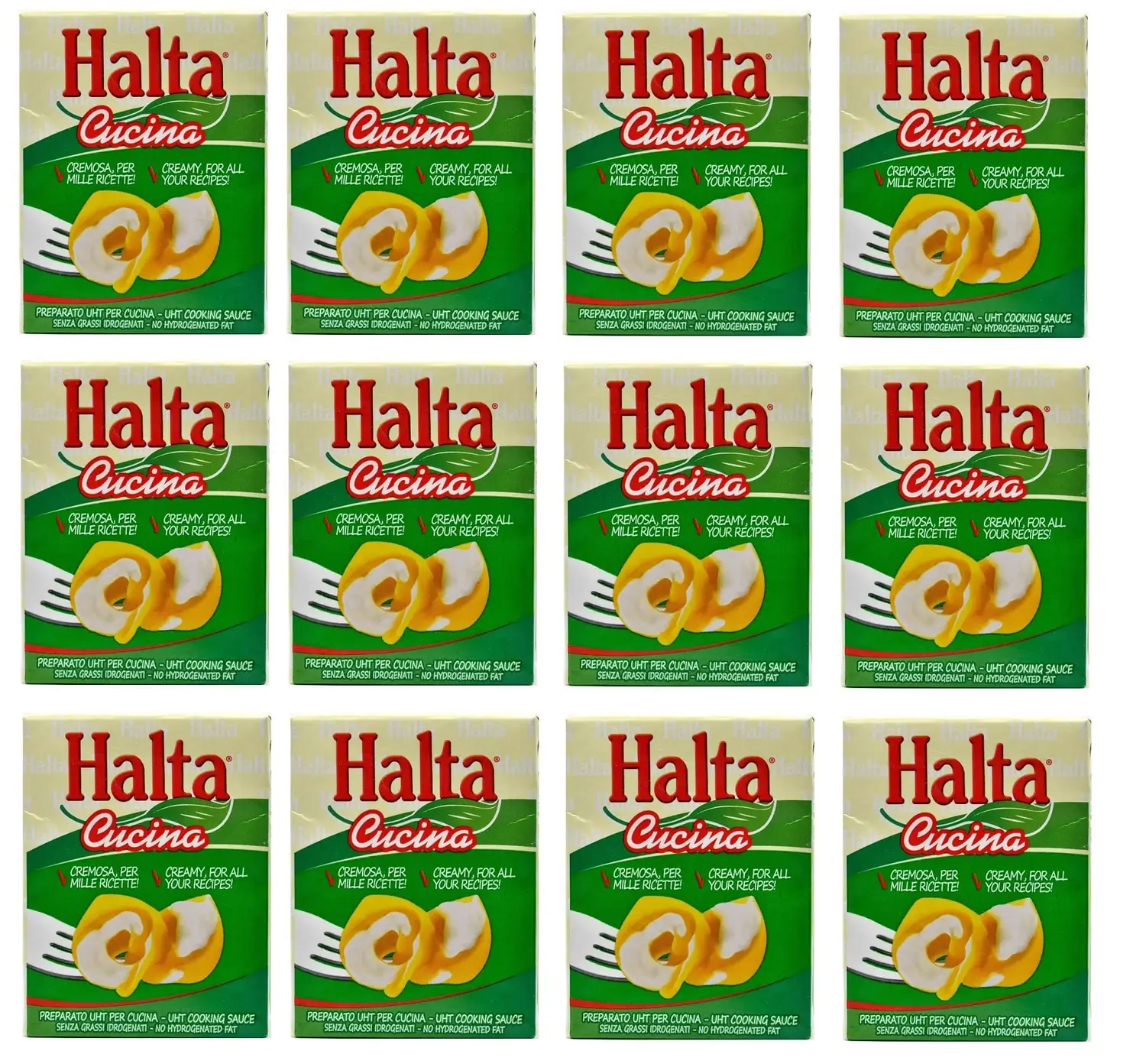 Halta Cucina Preparato Alimentare Uht Per Cucina Lot De 12 Préparations Crémeuses Uht Pour La Cuisine Idéal Pour Pâtes, Sauces, Pizza, Crème De Cuisson 200 Ml