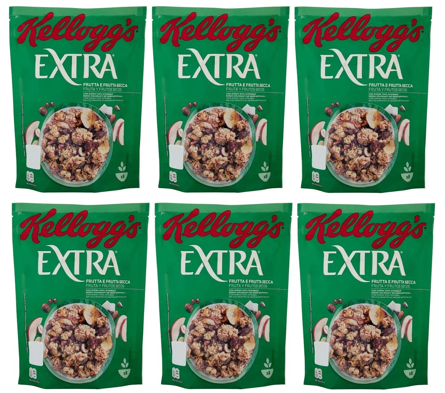 Kellogg's Extra Frutta E Frutta Secca Lot De 6 Flocons D'avoine Croustillants Aux Fruits Déshydratés 375 G