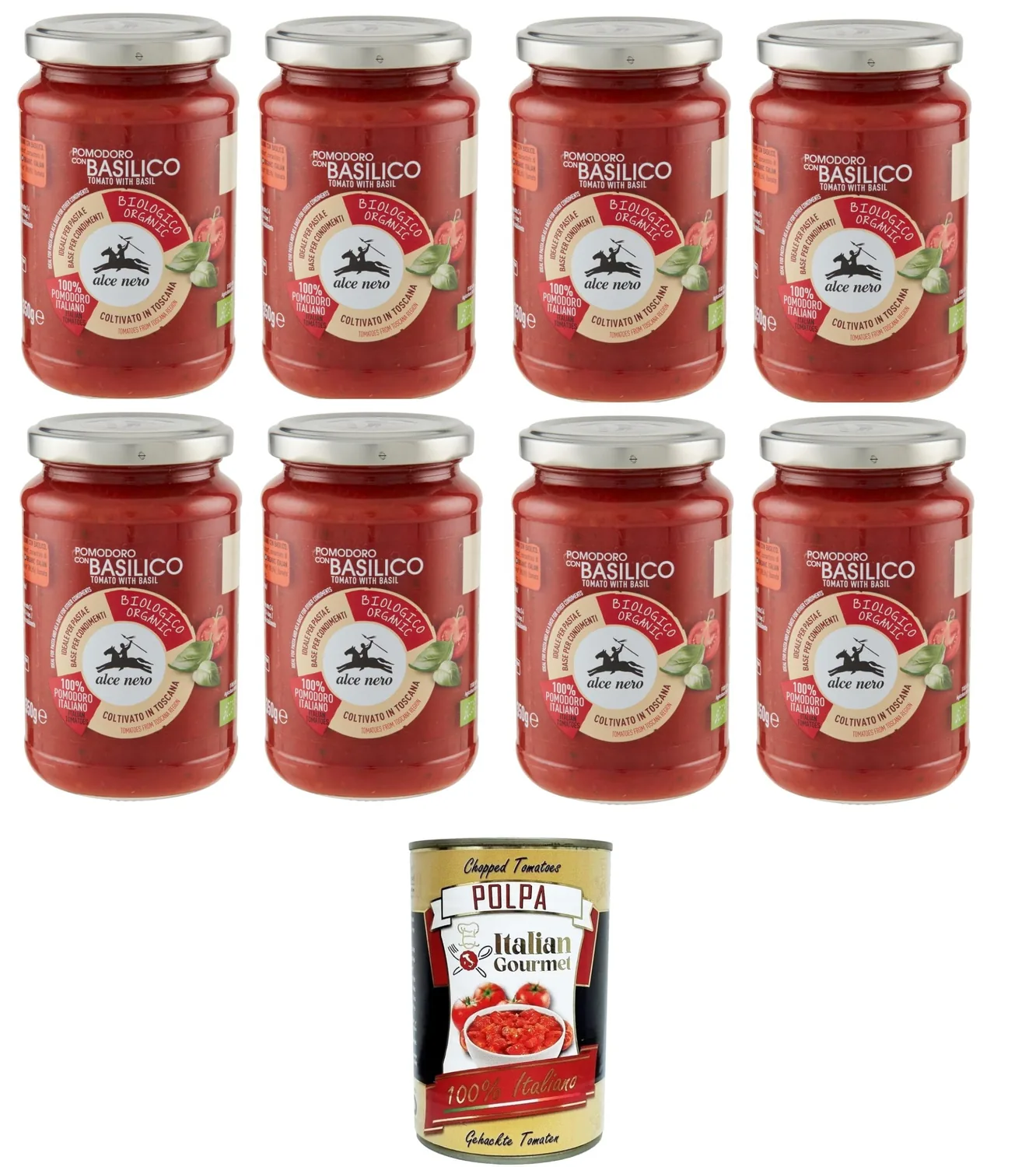 Alce Nero Pomodoro Con Basilico Tomate Avec Basilic 8 X 350 G + Polpa Italian Gourmet 400 G