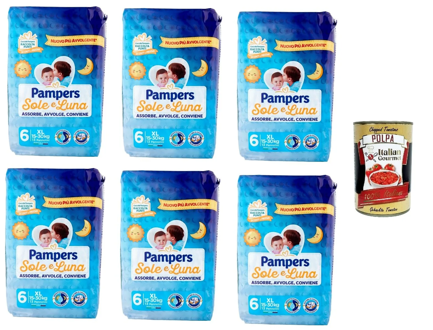 Sole E Luna Mini N°2 Il Absorbe, Enveloppe, Est Confortable 6 Paquets De 21 Pièces + Italian Gourmet Polpa 400 G