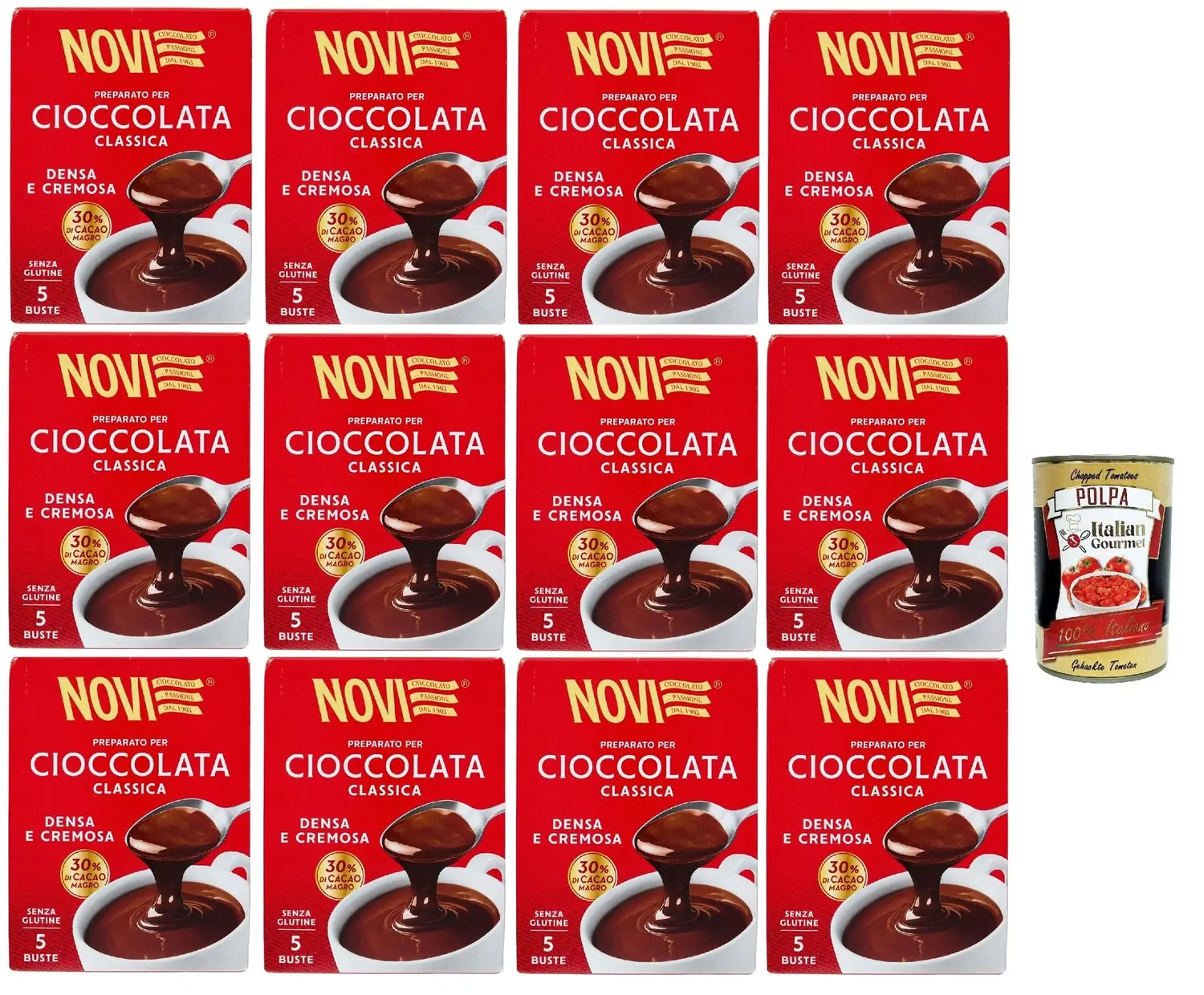 Novi, Preparato Per Cioccolata, Gusto Classico Chocolat Chaud Soluble Chocolat Instantané, Istant Hot Chocolate, Adapté À La Préparation Végétalienne, 12x 125g + Italian Gourmet Polpa 400g