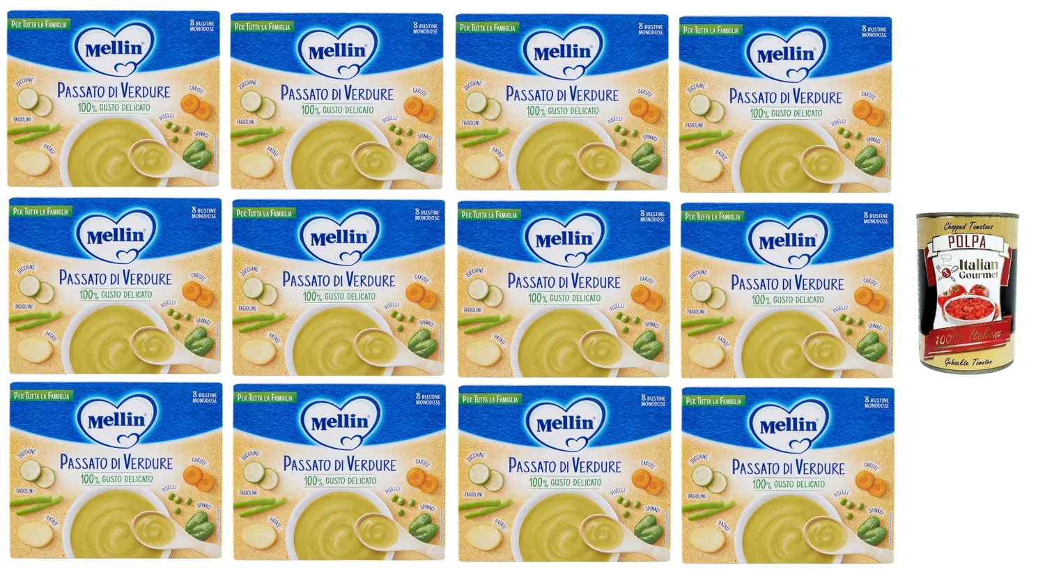 Mellin Passato Di Verdure, Per Tutta La Famiglia Purée De Légumes, Pour Toute La Famille (8 Sachets Individuels De 13 G) 12 X 104 G + Italian Gourmet Polpa 400 G