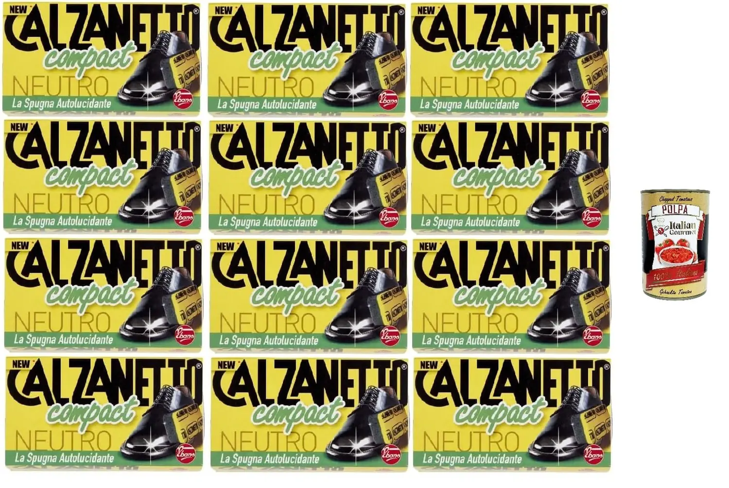 Calzanetto Compact Spugna Lot De 12 Éponges Auto-Polies Neutres – Nettoie, Polit, Renouvelle Et Protège + Italian Gourmet Polpa 400g