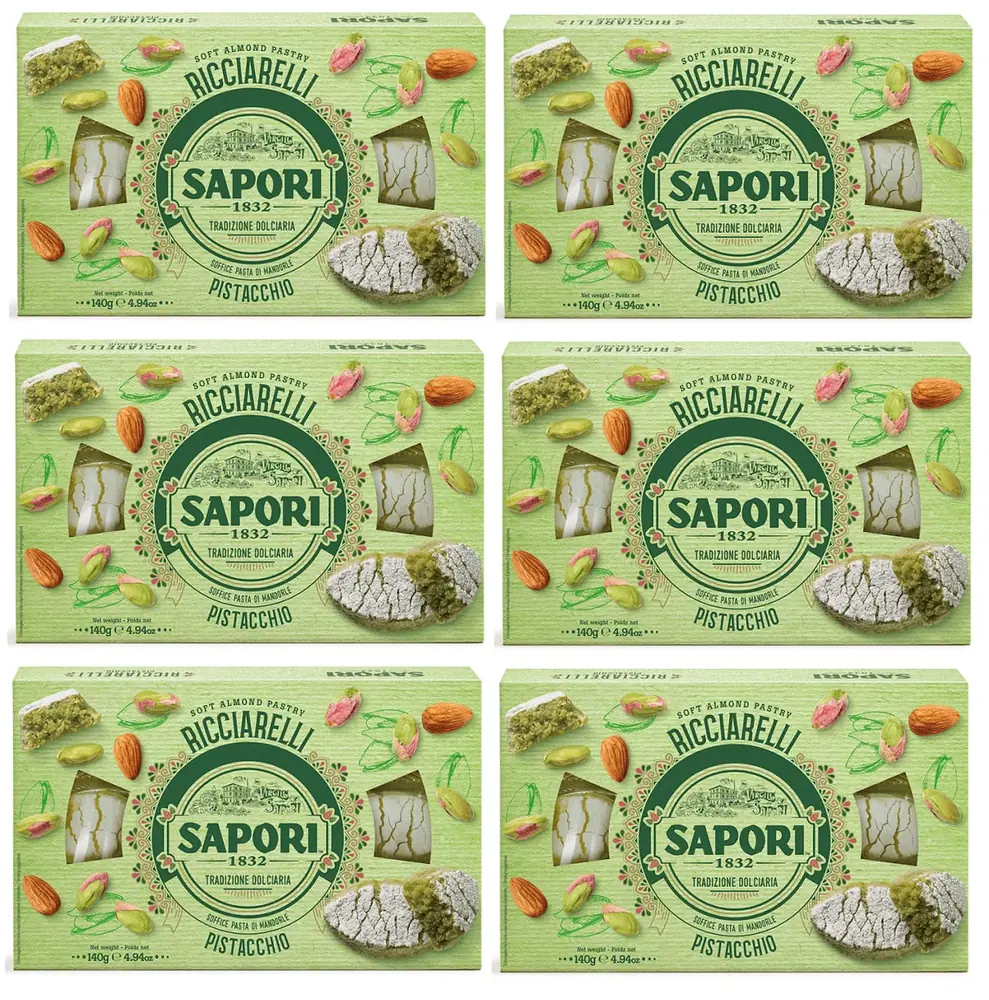 6x Sapori Ricciarelli Al Pistacchio Lot De 6 Pâtes D'amande Pistache 200gr