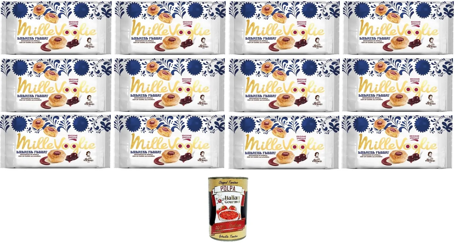 Matilde Vicenzi Millevoglie Fabbri Pâte Feuilletée Fabbri Avec Un Cœur De Cerises Noires 12 X 90 G + Italian Gourmet Polpa Di Pomodoro 400 G