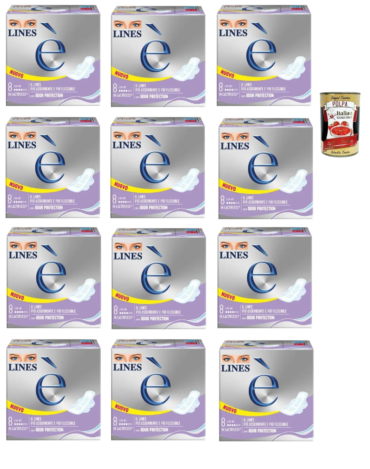 Lines È Con Ali Lot De 12 X 8 - Absorbant En Lactifless Avec Ailes + Polpa Italien Gourmet 400 G