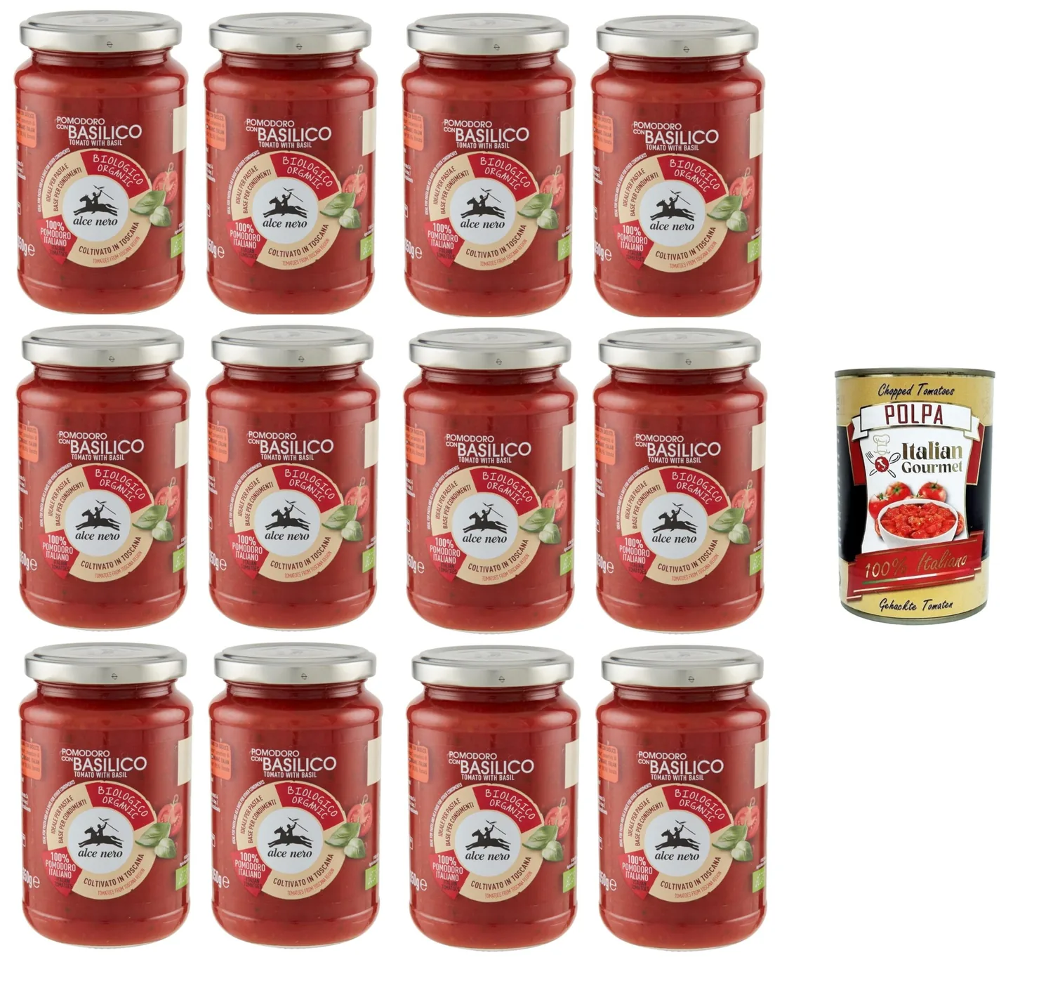 Alce Nero Pomodoro Con Basilico Tomate Avec Basilic 12 X 350 G + Italian Gourmet Polpa 400 G