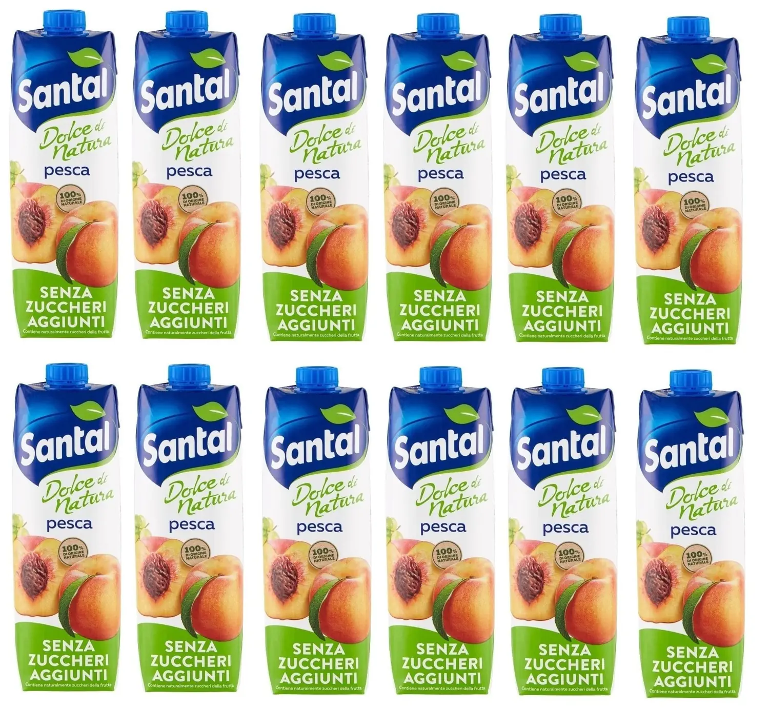 12 X Parmalat Santal Succo Di Frutta Pesca Dolce Di Natura Zero Courgettes Aggiunti Pêche Jus De Fruits Zéro Addition De Sucre Boisson Rafraîchissante Tetrapack 1000 Ml