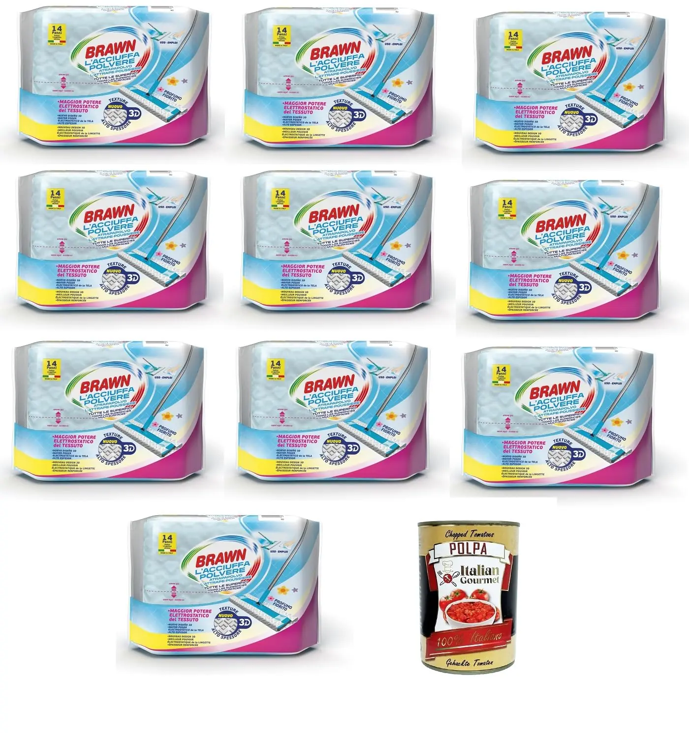 Brawn Acciuffapolvere Lot De 10 Paquets De 14 Lingettes Absorbantes À La Poussière, Idéales Pour Toutes Les Surfaces, Parfum Floral, À L'huile De Neem, À L'huile De Lavande Et Au Géranium + Italian