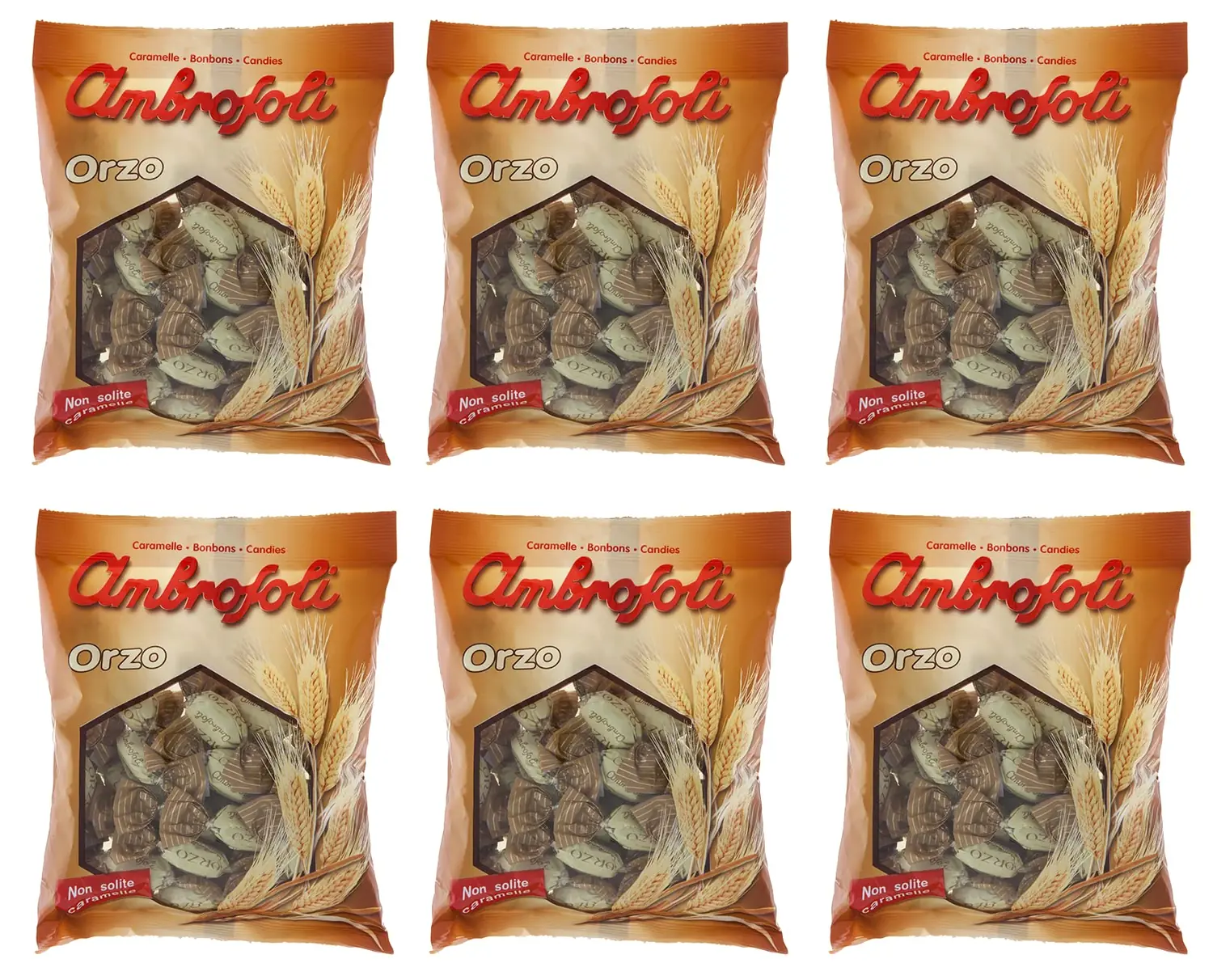 Lot De 6 Bonbons Durs Ambrosoli Orzo Avec Goût D'orge 150 G