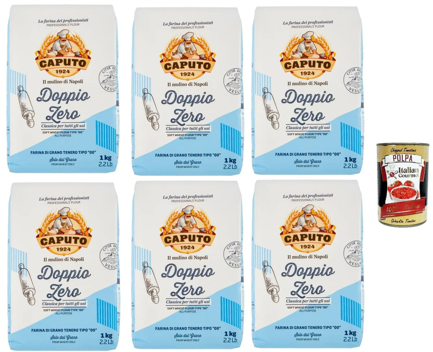 Caputo Doppio Zero Classica, Farina Di Grano Tenero Tipo « 00 », « 00 » Farine De Blé Douce, Idéale Pour Les Pâtes Douces Et Légères, 6 X 1 Kg + Italian Gourmet Polpa 400 G