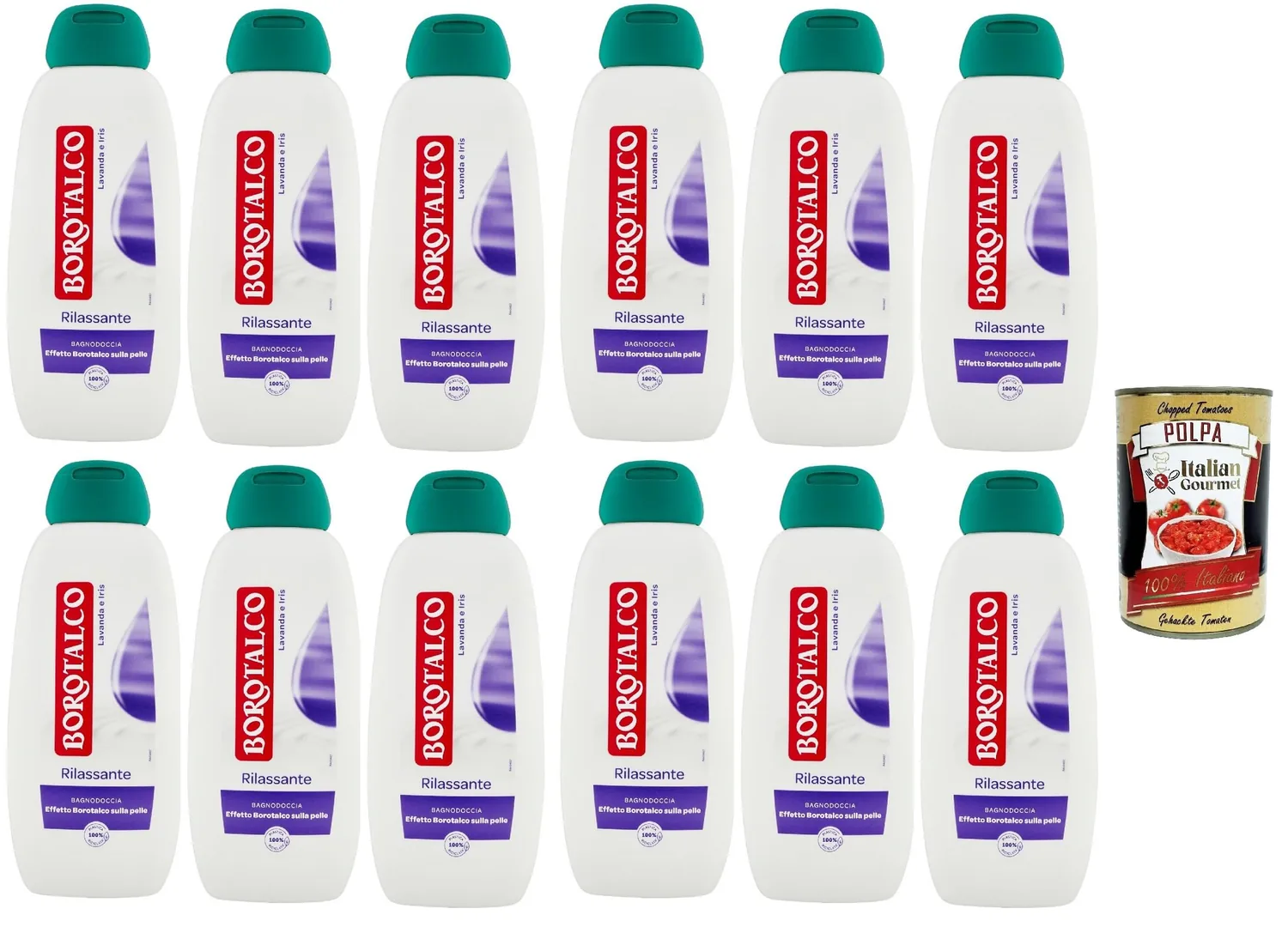 Borotalco - Mousse De Bain Pour Le Corps - Parfum Lavande Et Iris - Mousse De Bain Rafraîchissante - Effet Borotalk Sur La Peau - Idéal Pour Homme Et Femme - Lot De 12 X 450 Ml + Italian Gourmet Polpa