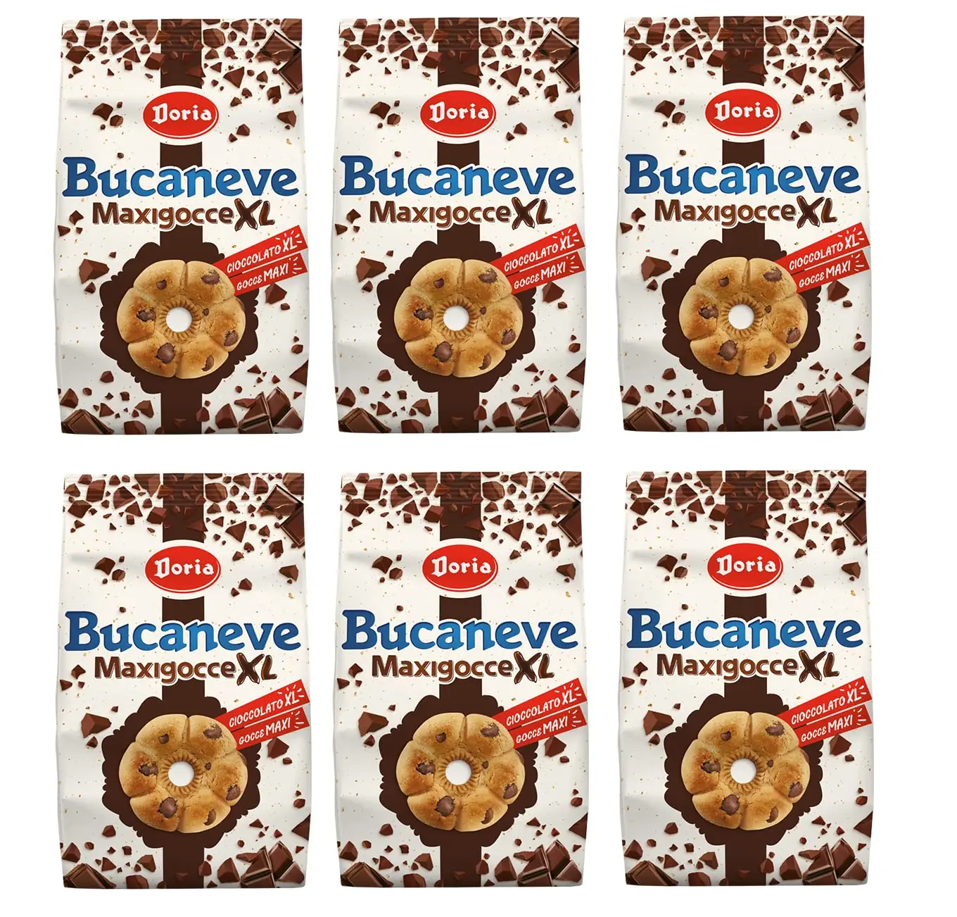 6 Biscuits Doria Bucaneve Maxigocce Xl Frollini Con Gocce Di Cioccolato Avec Gouttes De Chocolat Biscuits Cookie 300 G Idéal Pour Votre Petit-Déjeuner Ou Votre Collation