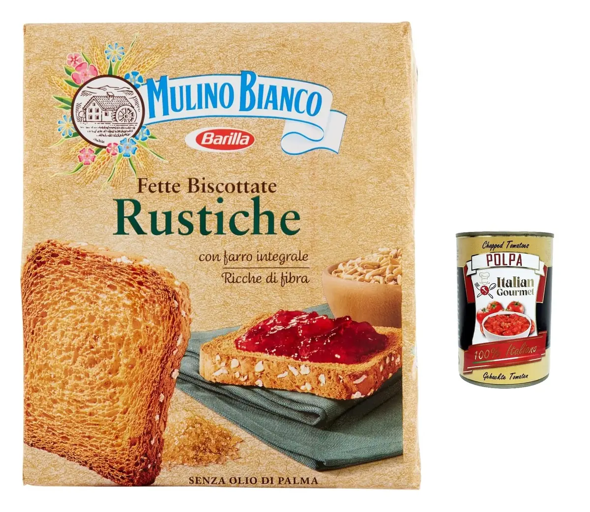 Mulino Bianco Biscottate Le Rustiche Lot De 12 Biscuits Biscottate 315 G + Polpa Italian Gourmet Polpa 400 G