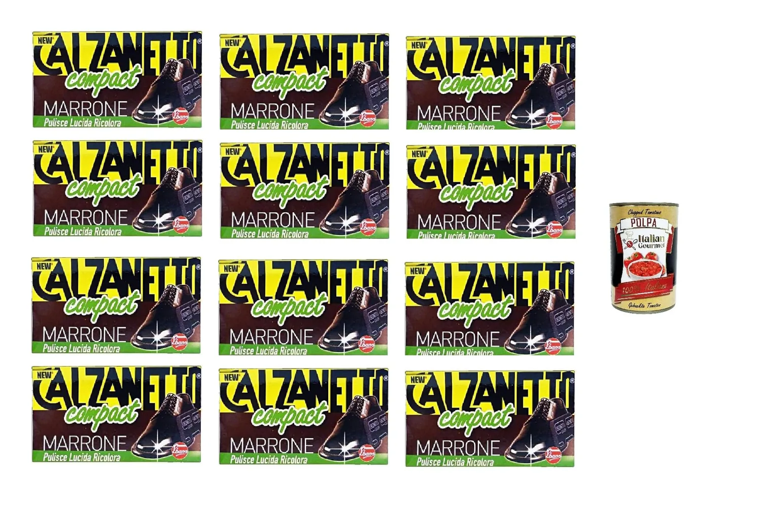 Calzanetto Compact Spugna Autolucidante Marrone Lot De 12 Éponges Autopolies Marron Nettoie, Polit, Renouvelle Et Protège + Italian Gourmet Polpa 400gr