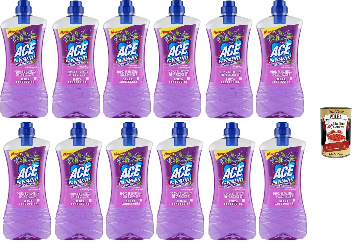 Ace Pavimenti Nettoyant Pour Sol Hygiène – Lavande Et Huiles Essentielles, Sans Javel, Nettoie En Profondeur Et Fait Briller Les Sols 12 X 1 L + Italian Gourmet Polpa 400 G
