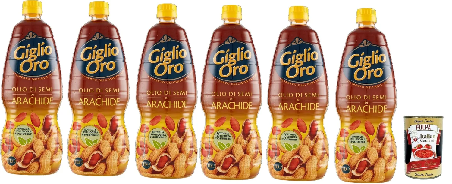 Carapelli Giglio Oro Olio Di Semi Di Arachide Huile Alimentaire 100 % Italienne 6 X 1 L + Polpa Italian Gourmet 400 G
