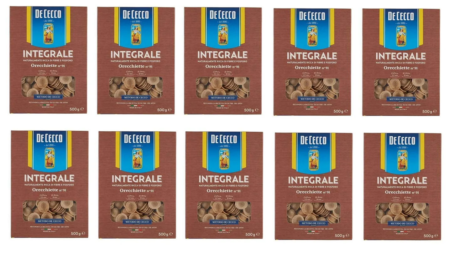 10x Pasta De Cecco Orecchiette Integrali N° 91 Pâtes Italiennes À Grains Entiers 500g
