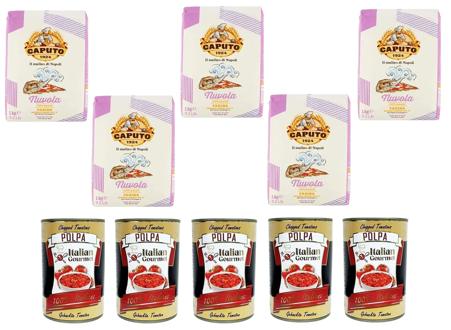 Farina Molino Caputo Nuvola Pizza Napoli Pâte À Pizza Pour Pâte Légère 5 X 1 Kg Et Italian Gourmet Polpa Di Pomodoro Pâte De Tomates Finement Hachée 5 X 400 G