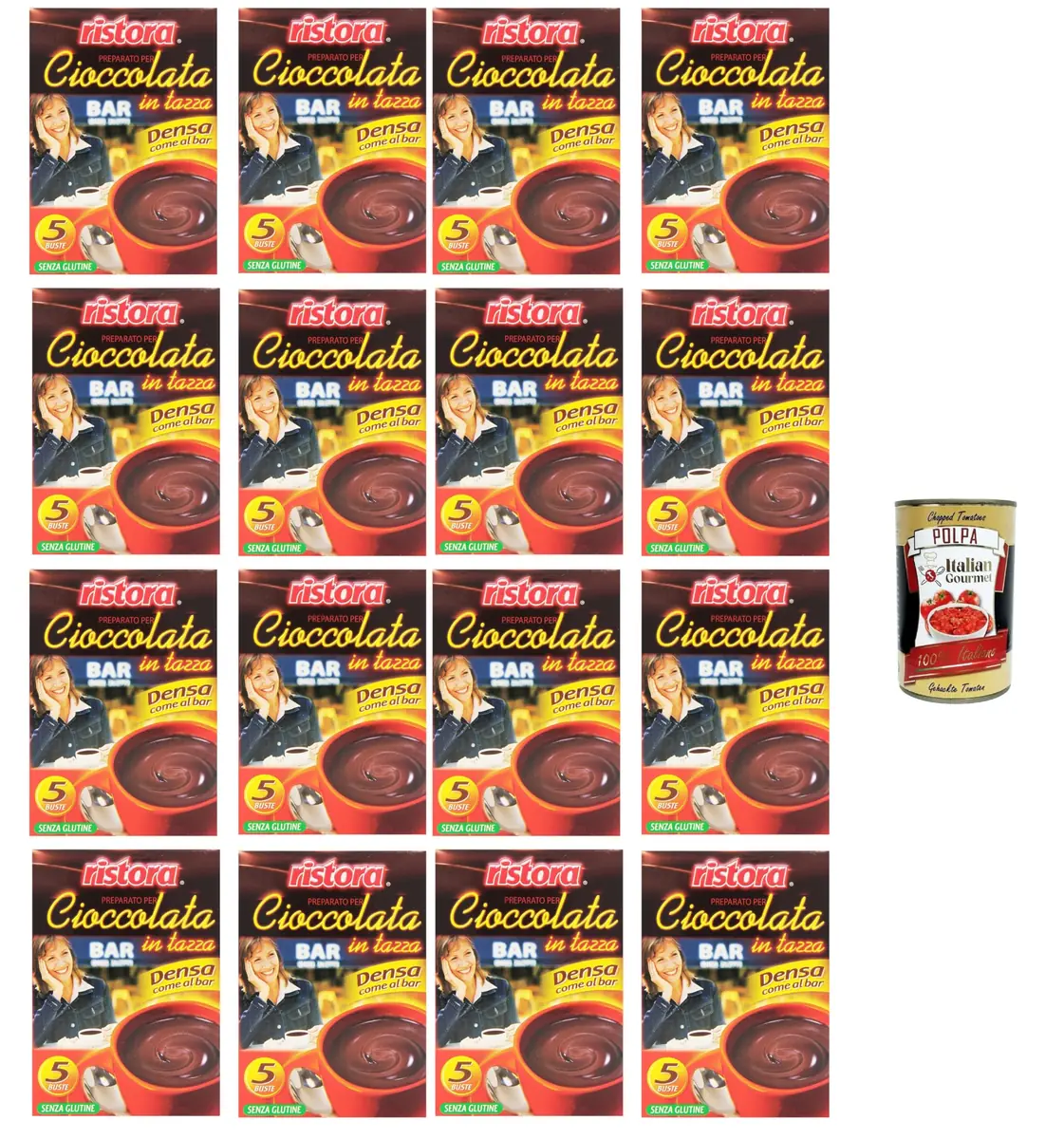 Ristora Prepatato Per Cioccolata Calda In Tazza, Denso Come Al Bar Préparation Pour Chocolat Chaud Dans Une Tasse, Dense Comme Au Bar 16 X 125 G + Italian Gourmet Polpa 400 G